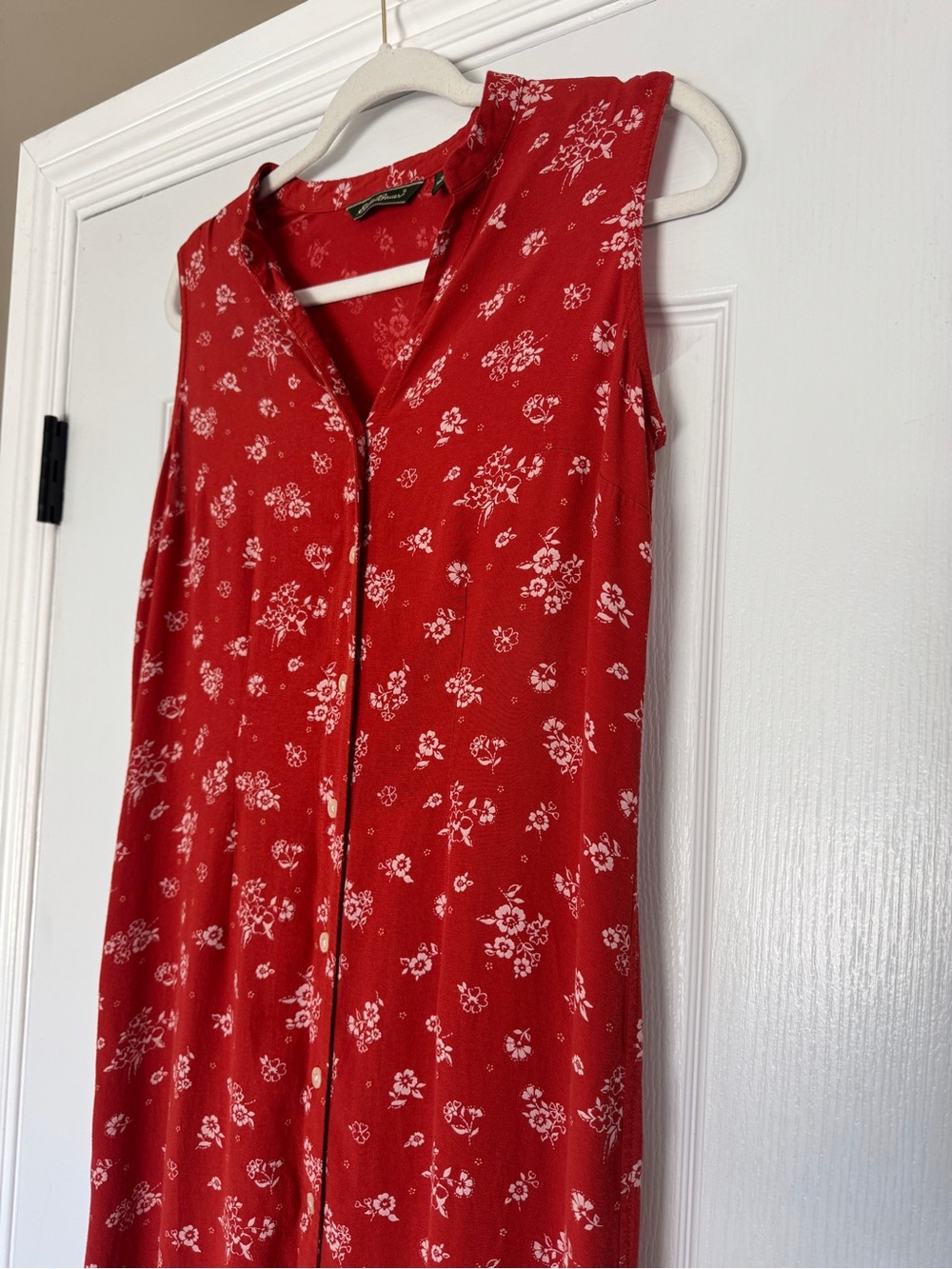Vintage 90s Eddie Bauer Red Floral Rayon Button Front Maxi Dress M - Picture 4 of 10